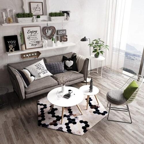 Round Shape Black White Natural Cowhide Seamed Patchwork Rug Genuine Cows Skin Fur Carpet for Living Room Bedroom Decoration Mat