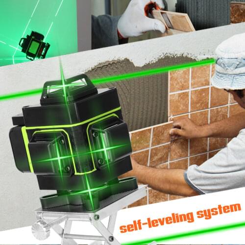 Laser Level 4D 16 Lines 360 Vertical and Vertical Cross Super Powerful Green Laser Beam Line Laser Level Device Remote control