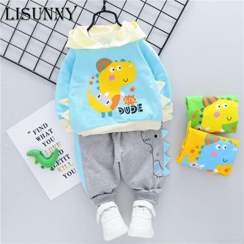 LISUNNY 2021 Autumn Baby Boys Girls Clothing Sets Hooded Dinosaur T Shirt Pants Inafnt Newborn Clothes Kids Children Costume