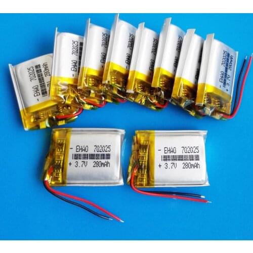 Wholesale 10 pcs 702025 3.7V 280mAh Polymer lithium Lipo Rechargeable battery Power customized CE FCC ROHS MSDS for camera MP3