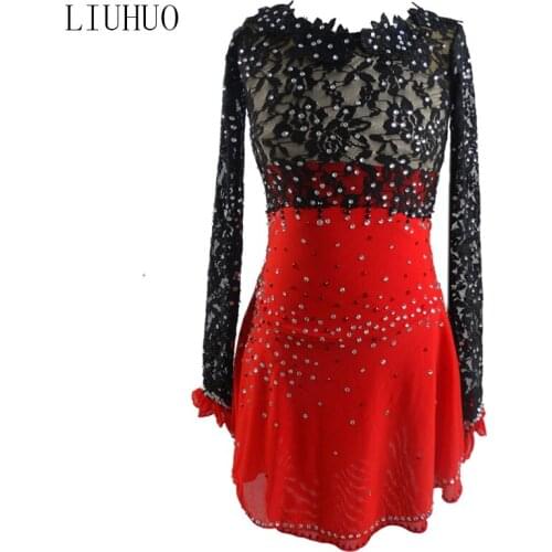 LIUHUO Kids Teen Lace Figure Skating Dress Ice Skating Dance Wear Gymnastics Leotard for Girls Contemporary Costumes Dresses