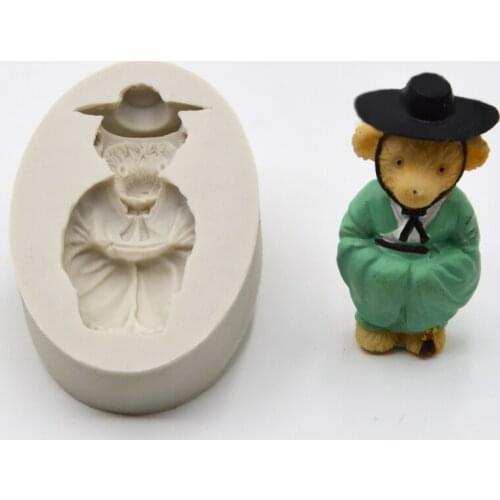 Cute Bear with Korean Traditional Costume Fondant Cake Decorating Silicone Mold Chocolate Handmade Soap Mould