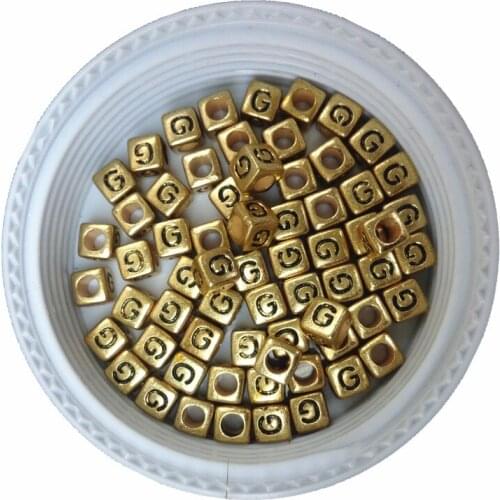 Mini Order 100pcs Cube Acrylic Letter G Beads 6*6MM Big Hole Cube Square Plastic Alphabet Jewelry Bracelet Ornament Spacer Beads
