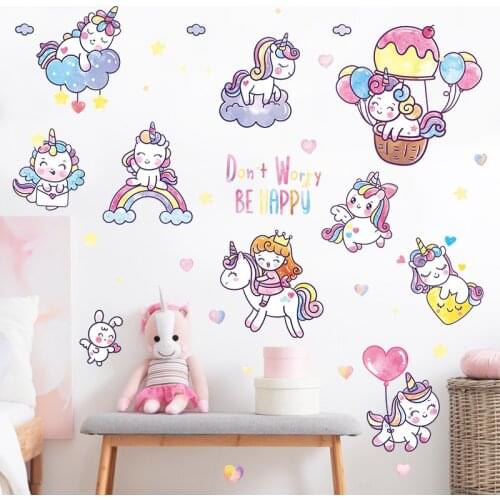 Cartoon Unicorn Wall Stickers for Girl Living Room Bedroom Wall Decor Princess Stickers Childrens Room Door Cabinet Decoration