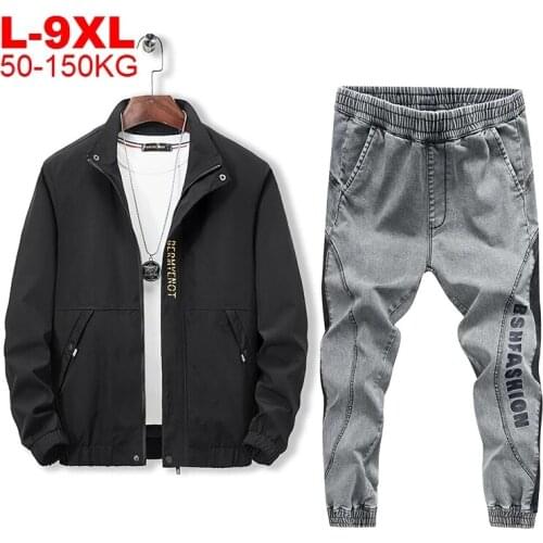 Mens Sporting Jogger Outfits Denim Pants Autumn Winter Two Piece Jacket Jeans Tracksuit Sets Men Sportwear Hip Hop 9xl Oversized