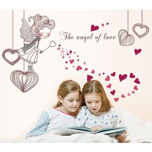 Lovely Love Heart Little Girl Wall Sticker Home Decor The Angel Of Love Stickers For Kids Rooms Kindergarten Decoration Decals