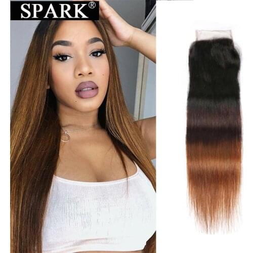 Spark Ombre Brazilian Straight 4x4 Lace Closure 100% Human Hair 8-22inch 1B/4/30&1B/4/27 Colored For Black Women Remy