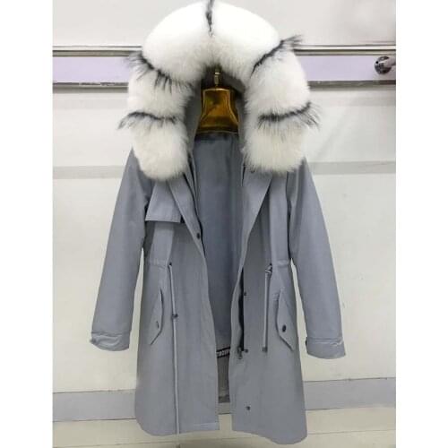 New Fashion Woman Luxurious Real Large Fox fur collar hood Parka natural rabbit fur lined parkas Winter Jacket Thick Warm