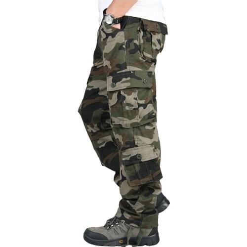 New Tactical Camouflage Pants Men Loose Cotton Army Camo Trousers Casual 8 Pockets Cargo Camouflage Pants Men Pantalon Camuflaje