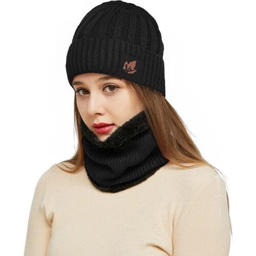 Autumn Winter Solid Color Knitted Hat Beanie Bonnet Cap Scarf Set Women Men Thick Plush Windproof Crochet Hat Scarf Neck Warmer