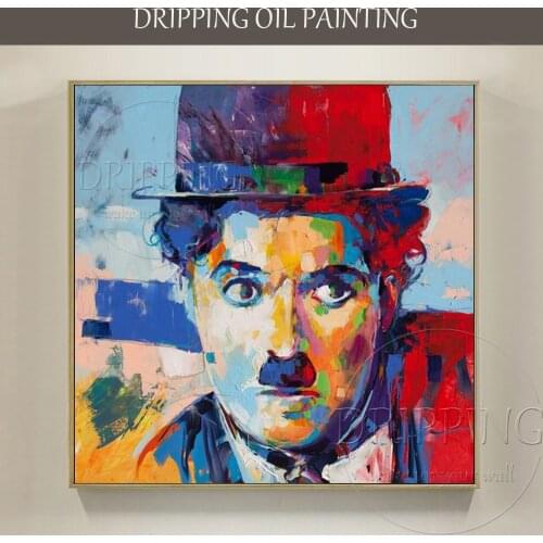 Excellent Artist Hand-painted High Quality Famous People Chaplin Oil Painting on Canvas Handmade Pop Art Portrait Oil Painting