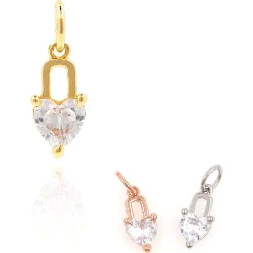CZ Micropavé Heart Pendant Love Heart Lock Necklace Pavé Heart Charm Heart Lock Jewelry DIY Jewelry Accessories 14.7x5.4x2.9mm
