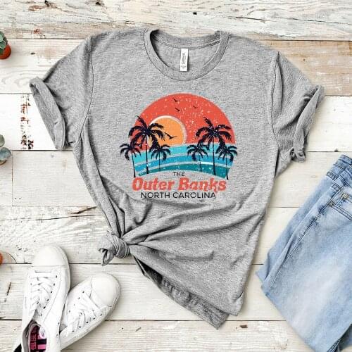 Beach Sun The Outer Banks North Carolina Shirt Couple Holiday Vacation Tee Womens Graphic Short Sleeve Tops&tee