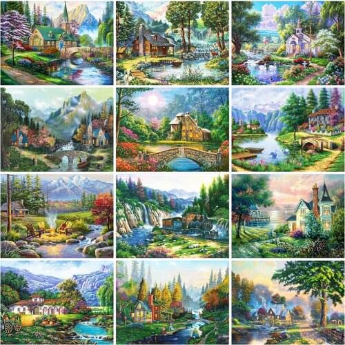 Full Square 5D Diy Diamond Painting House 3D Diamond Embroidery Village Landscape Cross Stitch Rhinestone Mosaic Wall Home Decor