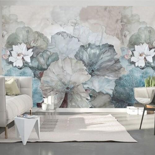 Custom 3D Wallpaper Modern Abstract Art Mural New Chinese Style 3D Ink Lotus Background Wall Hand Painted Home Decor Wallpapers