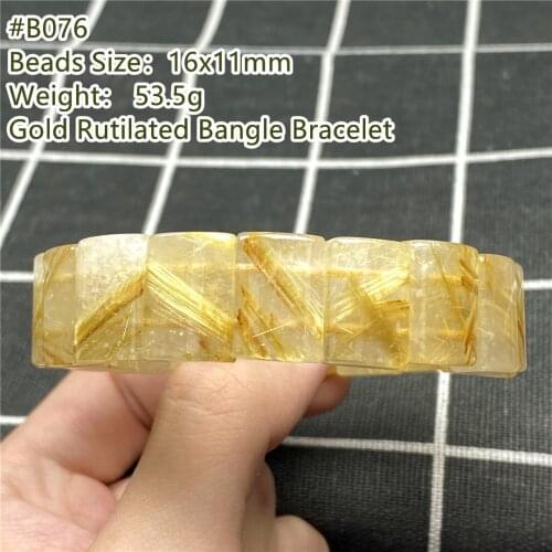 Natural Gold Rutilated Quartz Bracelet Jewelry For Women Men Wealth Beauty16x11mm Beads Crystal Titanium Stone Stretch Bangle