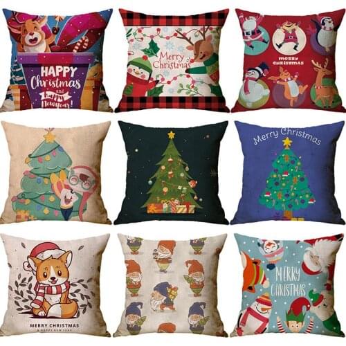 Christmas Santa Claus Printed Cushion Cover 45*45cm Home Decor Cotton Linen Pillow Covers Sofa Cushions Pillow Cases 0577