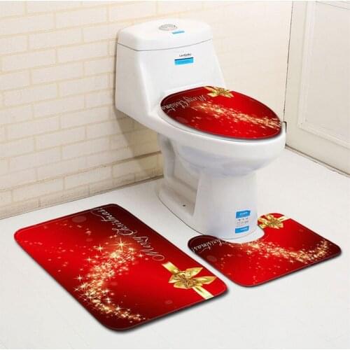 Merry Christmas 3pcs/set Bathroom Toilet Seat Water Absorption Mini Bath Mat Pedestal Santa Claus Home Decoration Accessories