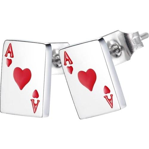Fashion Playing Card Ace Hearts Letter A Stud Earrings For Women Men Teens 2021 Trend Small Punk Stainless Steel Jewelry Earring