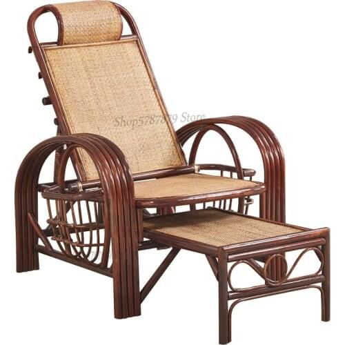 Real rattan lounge chair adult folding chair lunch break chair balcony home elderly wicker chair leisure chair rattan chair back