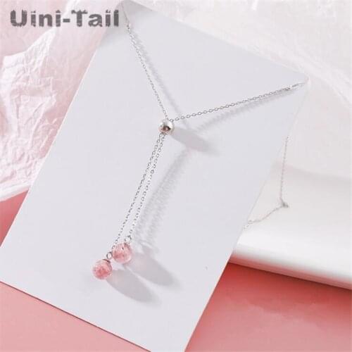 Uini-Tail hot new 925 sterling silver strawberry crystal pink necklace simple temperament fashion trend fresh high quality ED560