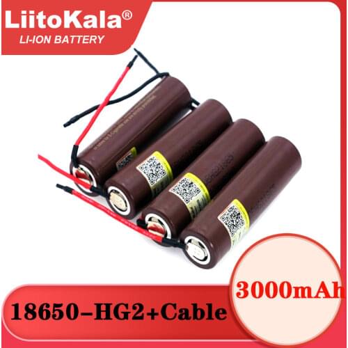 Liitokala new HG2 18650 3000mAh Rechargeable battery 18650HG2 3.6V discharge 20A, dedicated batteries+DIY Silica gel Cable