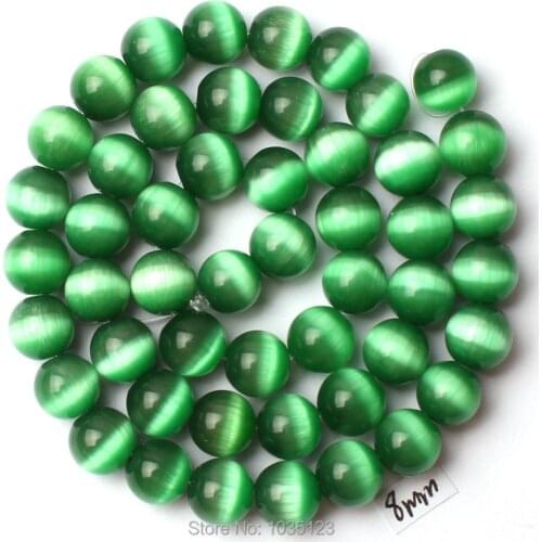 High Quality 8mm Green Color Cat Eye Stone Round Shape Gem Loose Beads Strand 15" DIY Creative Jewellery Making w2674