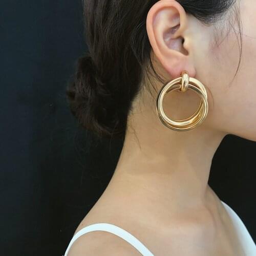 UAM 2019 Vintage Fashion Women Jewelry Gold Silver Color Double Circle Twisted Earrings For Women Girls Simple Fashion Jewelry