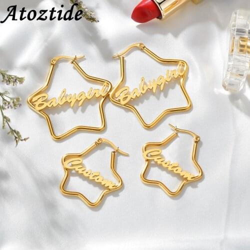Atoztide Personalized Name Stainless Steel Letter Earrings For Women 3 Color Custom Name Star Earrings Weddings Party Jewelry