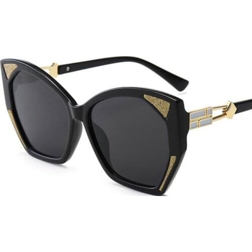 Gold Sticker Sun Glasses For Women Brand Designer Vintage Luxury Cat Eye Oversized Sunglasses Black Gradient Sun Shade UV400