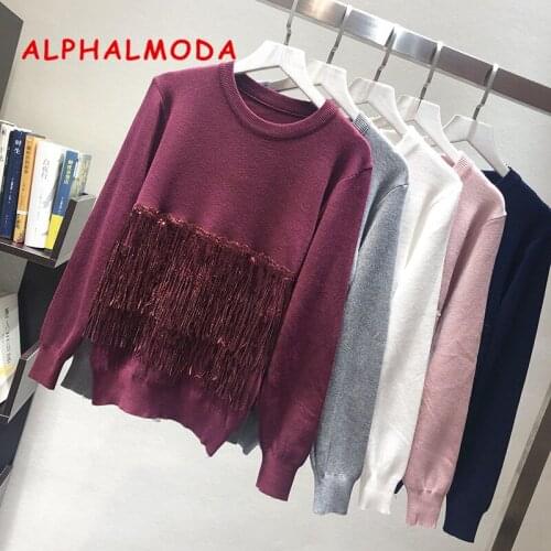 ALPHALMODA 2019 Autumn Winter Fashion Tassel Sweaters Long-sleeved Round-neck Stylish Tassel Jumper Women Trendy Outfit