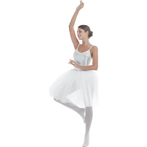 2021 Women Sequin Tulle Leotard Dress Summer Sleeveless Mesh Ballet Dance Dresses Tutu Ballerina Dancing Performance Costume