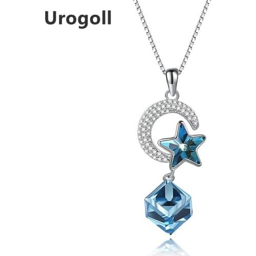High Quality 925 sterling Silver Necklaces Blue Crystals Star Moon Sugar Pendant Necklaces For Women Anniversary Gifts