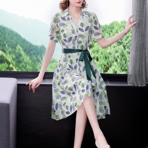 2021 Summer 3XL Plus Size Dress Elegant Bodycon Party Vestidos Print Vintage Sundress Women New Casual Chiffon Midi Shirt Dress