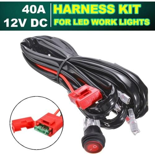 1pc Car LED Light Bar Wire 3M 12/24V 40A 500W Wiring Harness Relay Loom Cable Kit Fuse For Auto Offroad Spot LED Work Lamp Parts