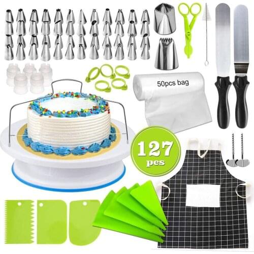 127 Piece Stainless Pastry Nozzles Cake Turntable Set Confectionery Bag Baking Tools Cake Decorating Set for Cakes Drop Shipping