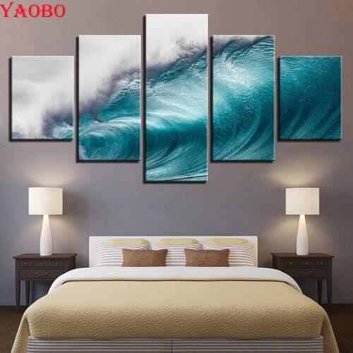 5pcs Sea view waves 5d diy diamond painting,full square drill embroidery sale rhinestones pictures mosaic painting Christmas gif