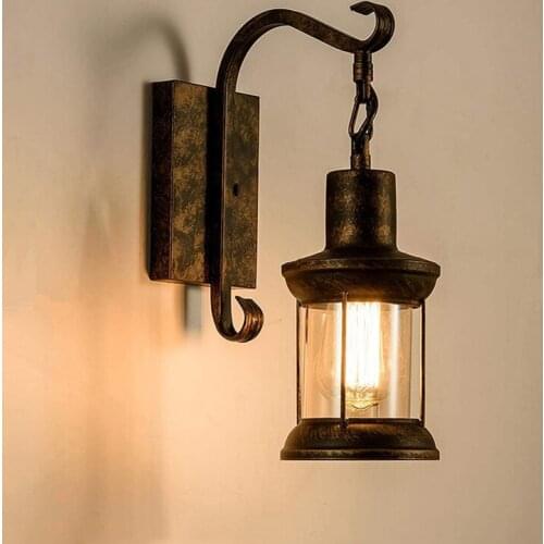American Vintage Light Design Industrial Wall Lamp Iron Black Glass Lighting Lamps Bedroom Bedside Living Room Wall Sconce Lamp