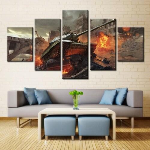 Art Painting Modular HD Printed Framework Home Decoration 5 Panel World Of Tanks Living Room Wall Canvas Pictures Poster