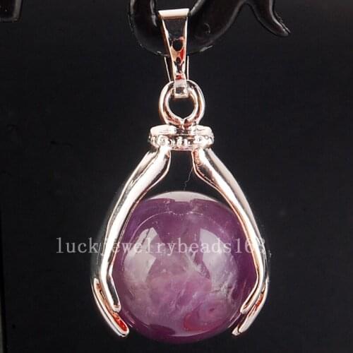 Free Shipping Women Fashion Jewelry 18x28mm Natural Purple Crystal Round Hand Women Men Pendant Bead C4098