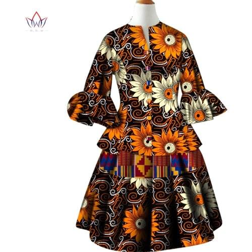 2021 BintaRealWax African Clothes for Women Tops and Skirt Suits African Clothing Print Wax Dress Wedding Party Date WY8654