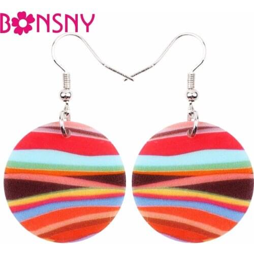 Bonsny Big Acrylic Bohemian Stud Drop Dangle Long Round Earrings 2017 New Fashion Jewelry For Women Bijoux Accessories Bricons