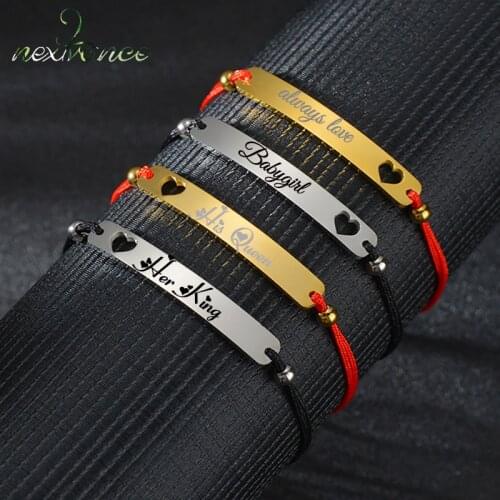 Nextvance Engraving Nameplate Bracelet Gold Customized Stainless Steel Id Tag Rope Chain Bracelets For Couple Anniversary Gifts