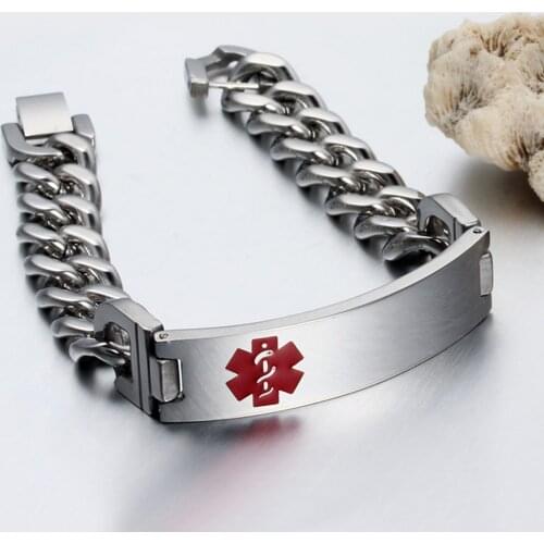 Free Engrave Emergency Medical ID Bracelets for Adults Titanium Steel Link Chain Bracelets & Bangles Jewelry Accessories