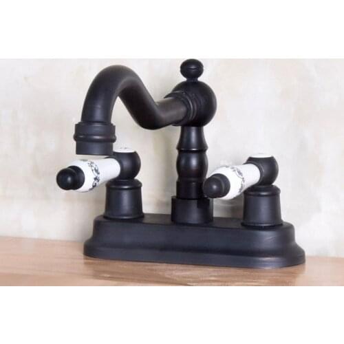 Dual Ceramic Hot Cold Handles Oil Rubbed Bronze Swivel Spout Kitchen Bar Sink Bathroom Two Holes Basin Faucet Mixer Tap anf158