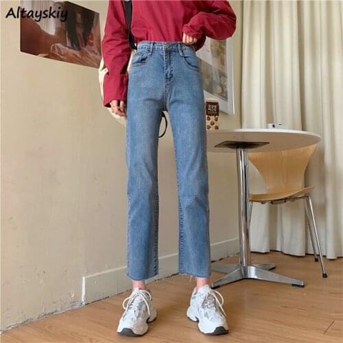 Straight Jeans Women Leisure Ripped Korean Style Chic Trendy Simple All-match Basic Ulzzang Female Bottom Denim Spring Autumn