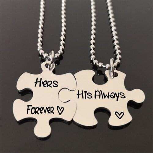 Hers Forever/ His Always Couple Necklace Stainless Steel DIY Letter Pendant Necklace Popular Lovers Jewelry Gift