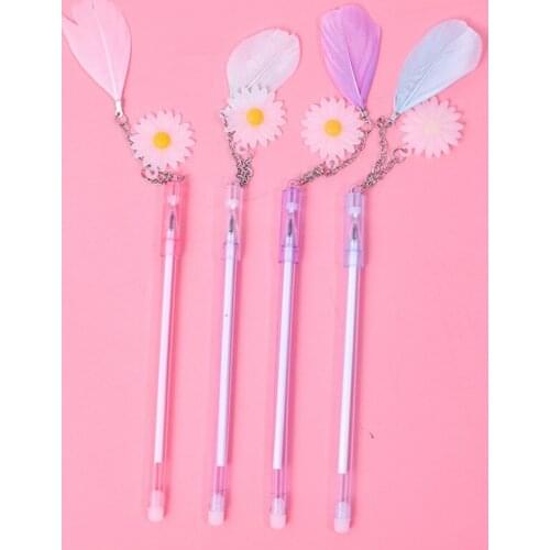 30Piece 0.38mm Daisy feather gel Pen black School writing materials Office Supplies Stationery Ink write 4 random wholesale