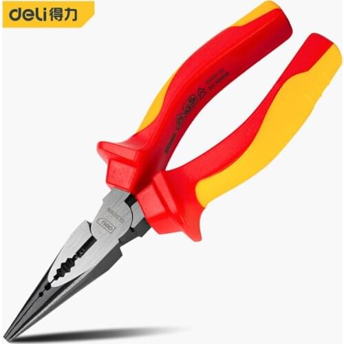 Deli High-Voltage Insulated Needle Nose Pliers Electrician Plier VDE 1000V Electric Multi-function Wire Stripping Crimping Vise