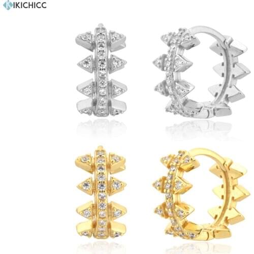 Kikichicc 925 Sterling Silver 9.5mm Spike Triangle Huggies Women Fashion Fine Jewelry Party Big Jewels For Rock Punk Crystal